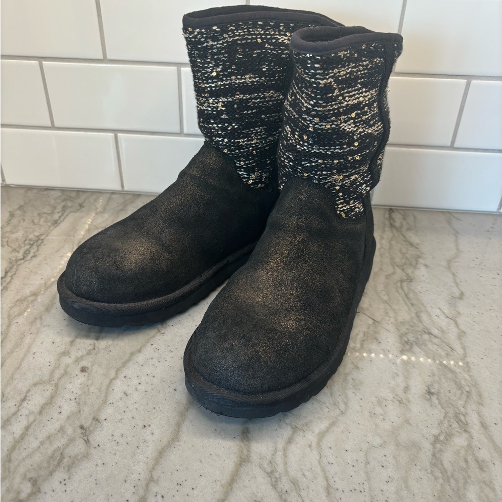 UGG Black and gold knit sequin Ankle Boots